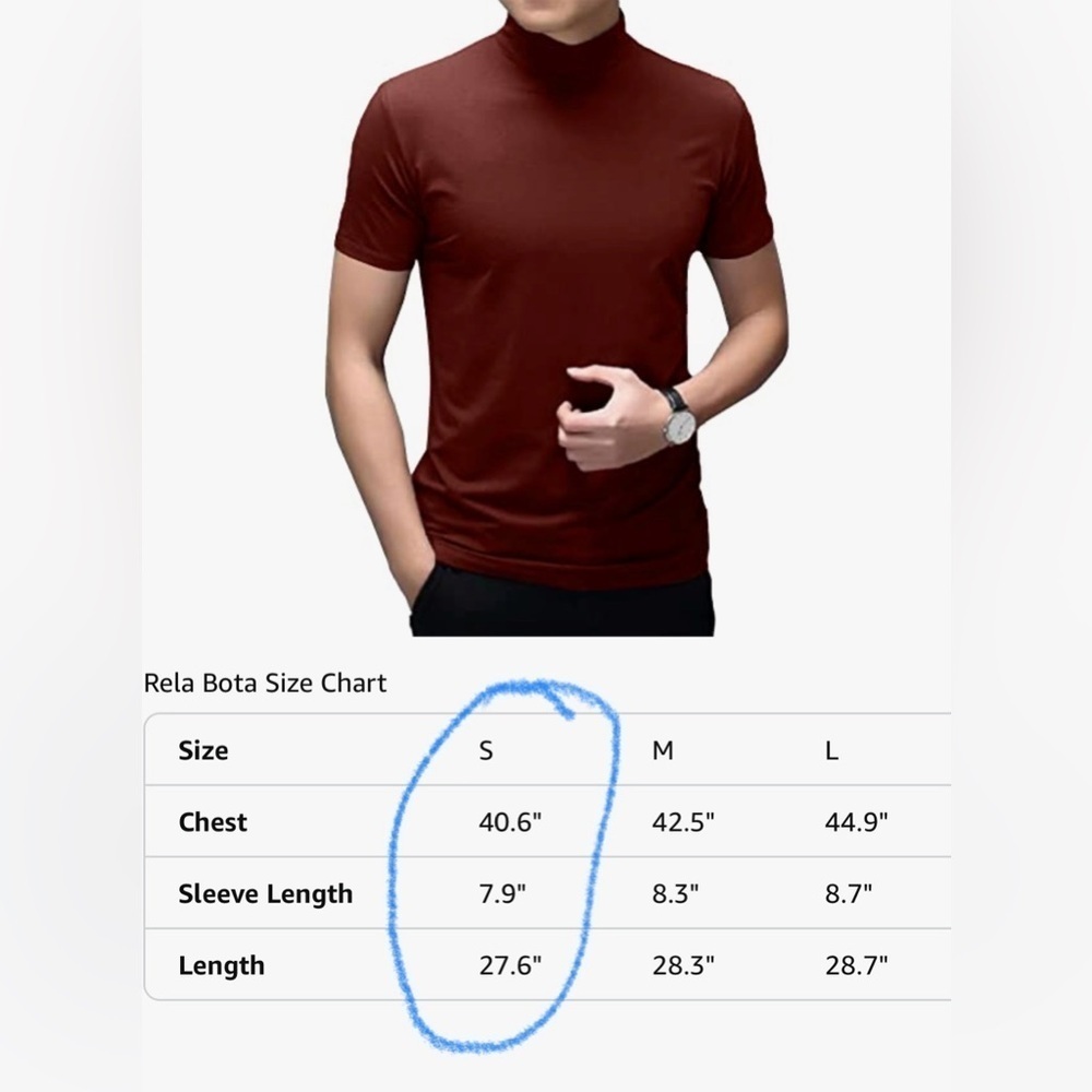 Mens T Shirt Short Sleeve Basic Mock/Turtleneck Slim Fit Undershirt in Wine Red - Picture 4 of 5